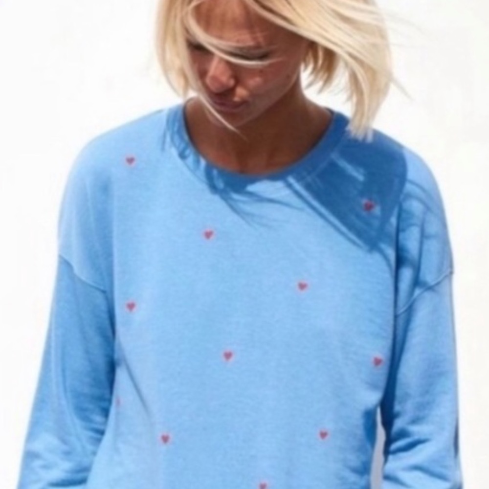 Sundry_ Small Red Heart Details On Sky Blue Sweater